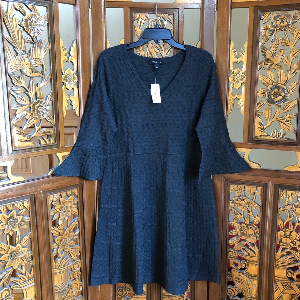 Roz & Ali V-Neck Bell Sleeve Knit Dress